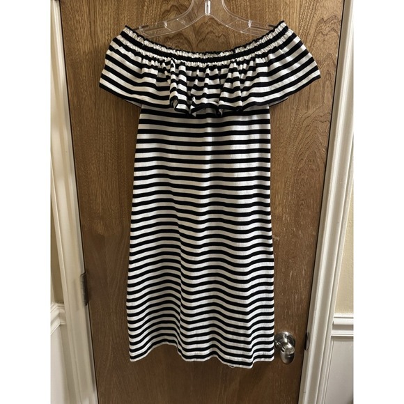 Kate Spade Stripe Off The Shoulder Dress Black White Sz XS Preppy Cute Cotton - Picture 1 of 7